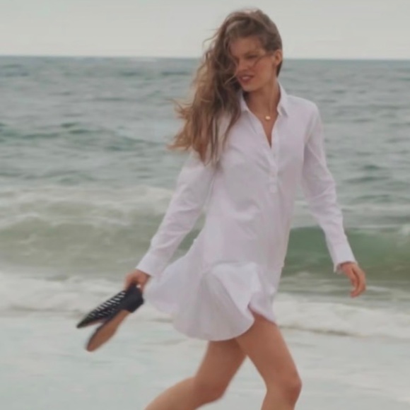 NWT J.Crew White Tall Amelia long-sleeve shirt-dress in cotton poplin SZ L - Picture 2 of 6